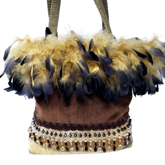 Vintage Handmade Feather Beaded Handbag - Picture 1 of 7